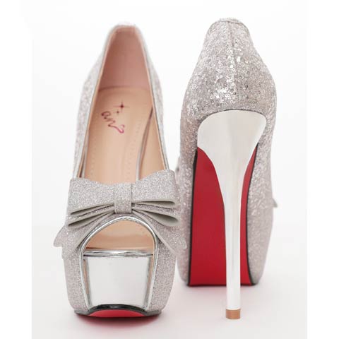 3/12新作![an]グリッタースパンコールリボンオープントゥパンプス[AOC-SH054](シルバー-Sサイズ)