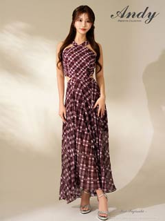 3/26新作!【今だけポイント20倍】[Andy]ホルターネックチェックカットアウトAラインロング丈キャバドレス[AN-ON3041]