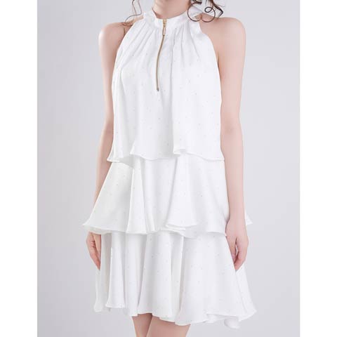 3/26新作!【今だけポイント20倍】[an]ラメファスナーホルターネックティアードAラインミニ丈キャバドレス[AOC-4100](ホワイト-Sサイズ)