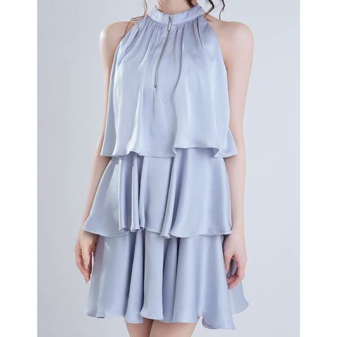 3/26新作!【今だけポイント20倍】[an]ラメファスナーホルターネックティアードAラインミニ丈キャバドレス[AOC-4100](ブルー-Sサイズ)