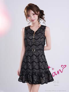 3/26新作!【今だけポイント20倍】[an]ファスナーシフォンドットチェックAラインミニ丈キャバドレス[AOC-4099]