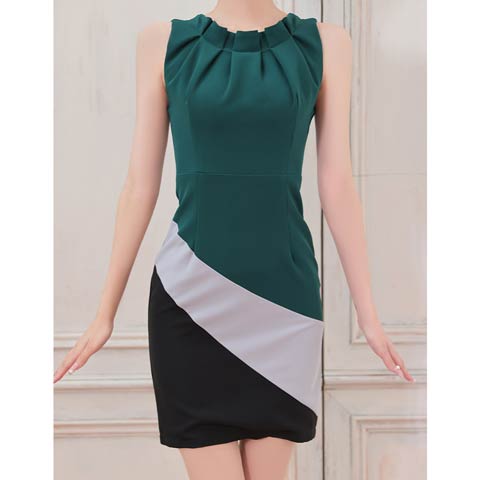 3/26新作!【今だけポイント20倍】[Andy]アシンメトリーカラーブロックタイトミニ丈キャバドレス[AN-ON2877](モスグリーン-Sサイズ)