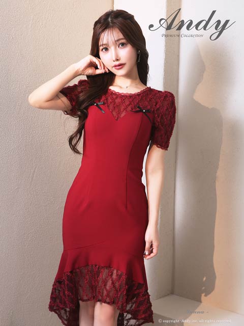 3/26新作!【今だけポイント20倍】[Andy]シアーレースチェックリボンフィッシュテール膝丈丈キャバドレス[AN-ON3012]