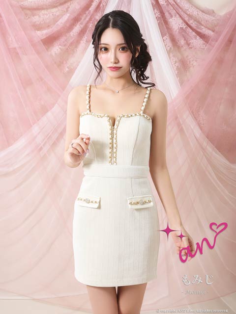 3/26新作!【今だけポイント20倍】[an]キャミソールゴールドチェーンフロントジップタイトミニ丈キャバドレス[AOC-3982]