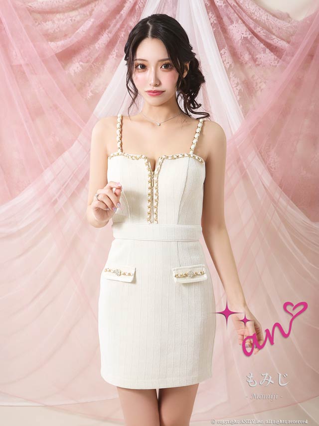 3/26新作!【今だけポイント20倍】[an]キャミソールゴールドチェーンフロントジップタイトミニ丈キャバドレス[AOC-3982]