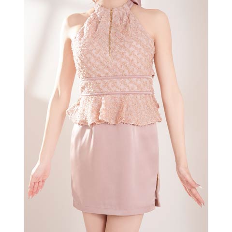 3/26新作!【今だけポイント20倍】[an]ホルターネックバックリボンファスナースリットAラインタイトミニ丈キャバドレス[AOC-4104](ピンク-XSサイズ)