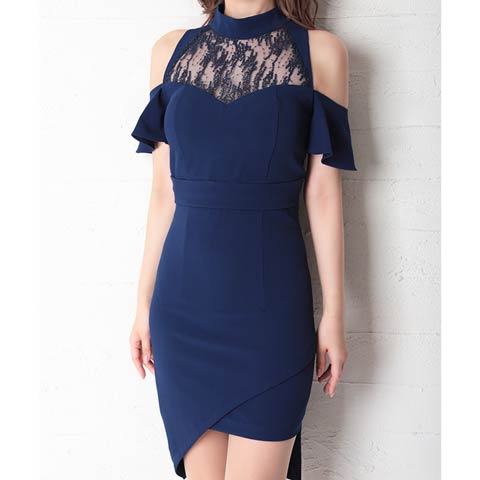 4/2新作!【ポイント20倍】[Andy]オープンショルダーシアーレースアシメタイトミニ丈キャバドレス[AN-OK2639](ネイビー-Sサイズ)