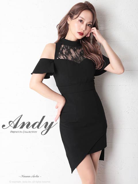 4/2新作!【ポイント20倍】[Andy]オープンショルダーシアーレースアシメタイトミニ丈キャバドレス[AN-OK2639]