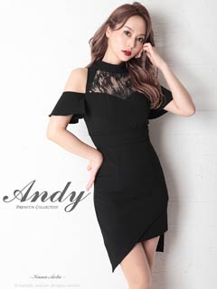 4/2新作!【ポイント20倍】[Andy]オープンショルダーシアーレースアシメタイトミニ丈キャバドレス[AN-OK2639]