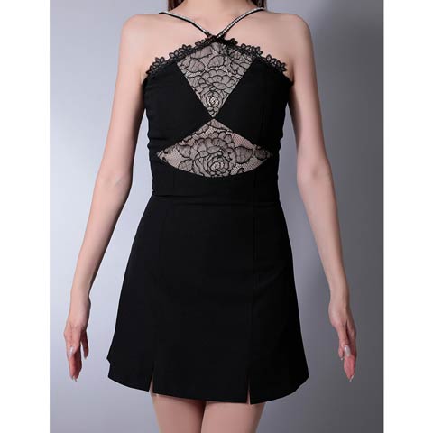 4/2新作!【ポイント20倍】[Andy]ヌーディカットレースホルターネックAラインミニ丈キャバドレス[AN-OK2961](ブラック-XSサイズ)