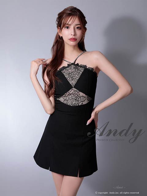 4/2新作!【ポイント20倍】[Andy]ヌーディカットレースホルターネックAラインミニ丈キャバドレス[AN-OK2961]