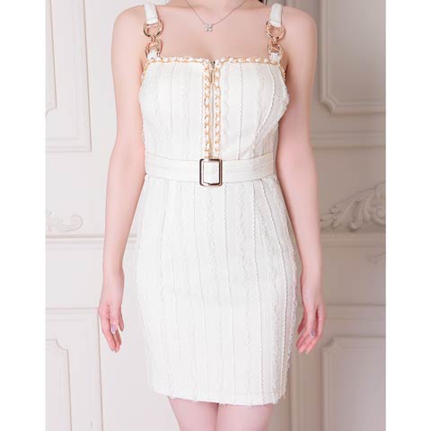 4/9新作!【今だけポイント20倍】[an]フロントジップノースリーブチェーンベルトモチーフタイトミニ丈キャバドレス[AOC-4116](アイボリー-XSサイズ)
