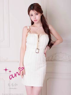 4/9新作!【今だけポイント20倍】[an]フロントジップノースリーブチェーンベルトモチーフタイトミニ丈キャバドレス[AOC-4116]