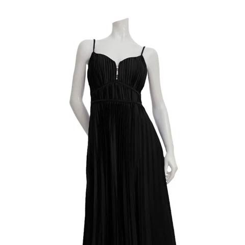 4/9新作!【今だけポイント20倍】[Andy]キャミソールプリーツフロントジップスリットAラインロング丈キャバドレス[AN-ON3065](ブラック-XSサイズ)