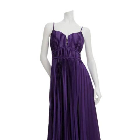 4/9新作!【今だけポイント20倍】[Andy]キャミソールプリーツフロントジップスリットAラインロング丈キャバドレス[AN-ON3065](パープル-XSサイズ)