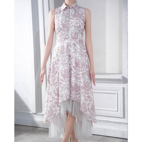 4/9新作!【今だけポイント20倍】[Andy]トワルドジュイ襟付きノースリーブフロントジップAラインロング丈キャバドレス[AN-ON3062](ホワイト×ピンク-XSサイズ)