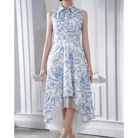 4/9新作!【今だけポイント20倍】[Andy]トワルドジュイ襟付きノースリーブフロントジップAラインロング丈キャバドレス[AN-ON3062](アイボリー-XSサイズ)