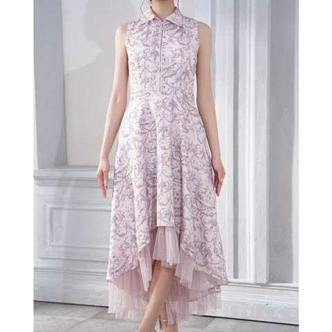 4/9新作!【今だけポイント20倍】[Andy]トワルドジュイ襟付きノースリーブフロントジップAラインロング丈キャバドレス[AN-ON3062](ピンク-XSサイズ)