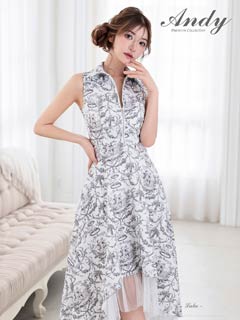 4/9新作!【今だけポイント20倍】[Andy]トワルドジュイ襟付きノースリーブフロントジップAラインロング丈キャバドレス[AN-ON3062]