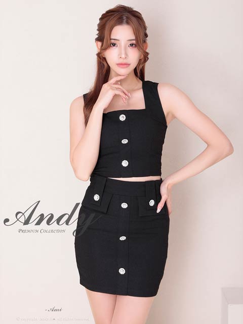 4/9新作!【今だけポイント20倍】[Andy]ノースリーブビジューボタンスクエアネックタイトミニ丈セットアップ[AN-ON2945]