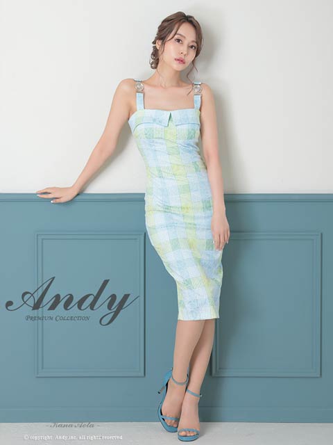 4/9新作!【今だけポイント20倍】[Andy]ノースリーブチェック柄バックスリットタイト膝丈キャバドレス[AN-ON2772]