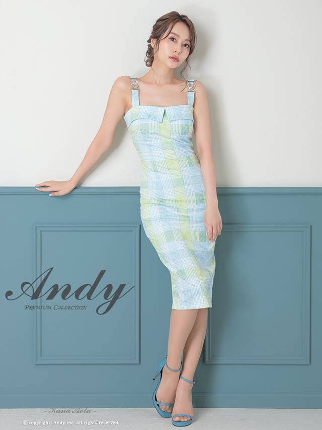 4/9新作!【今だけポイント20倍】[Andy]ノースリーブチェック柄バックスリットタイト膝丈キャバドレス[AN-ON2772]