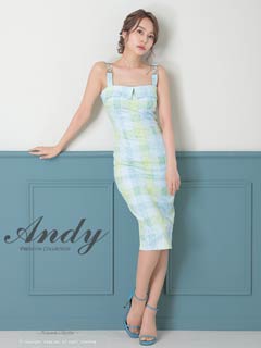 4/9新作!【今だけポイント20倍】[Andy]ノースリーブチェック柄バックスリットタイト膝丈キャバドレス[AN-ON2772]