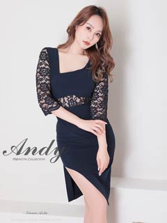 4/9新作!【今だけポイント20倍】[Andy]フラワーレースウエストシアー七分袖スリットタイト膝丈キャバドレス[AN-ON2716]