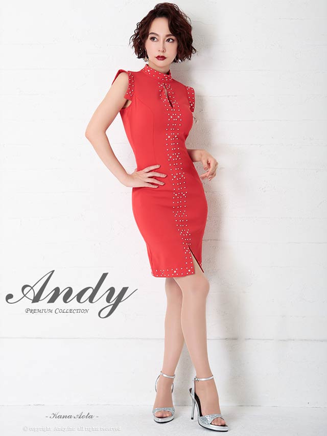 4/9新作!【今だけポイント20倍】[Andy]ハイネックノースリーブスタッズバックオープンタイト膝丈キャバドレス[AN-OK2719]