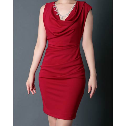 4/23新作!【今だけポイント20倍】[GLAMOROUS by Andy]ノースリーブビジューネックレスドレープタイトミニ丈キャバドレス[GMS-V765](レッド-Sサイズ)