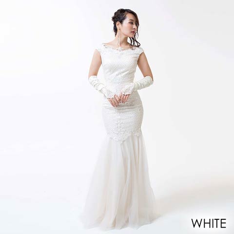 [Luxe Style]スパンコールx刺繍マーメイドロングドレス[51703](ホワイト-S)