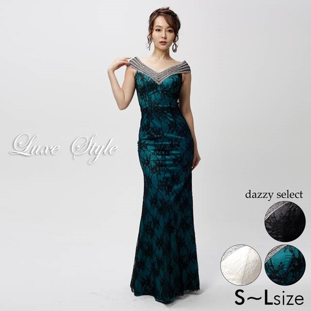 [LuxeStyle]ビジューオフショルダーバックスリットマーメイドロングドレス