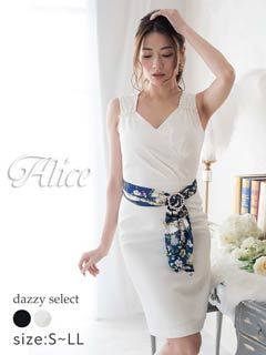 3/16再入荷![Alice]ノースリーブスカーフリボンベルトタイト膝丈ドレス[52969]