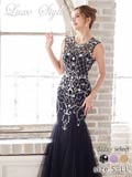 [LuxeStyle]シアーダマスク格子ビジューチュールマーメイドロングキャバドレス[19055]