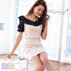 ドーリードットフリルドッキングタイトミニドレス[mydress]