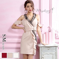 9/21まで半額SALE!カシュクールネックフリルレースタイトミニドレス