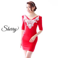 【Sherry】フロントレース五分袖スラブミニドレス[81506]