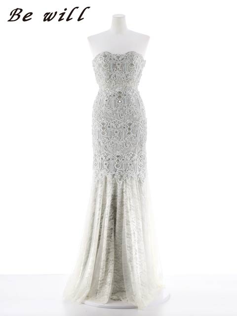 [Be will]オールレースビジューベアトップマーメイドロングキャバドレス[D4827]