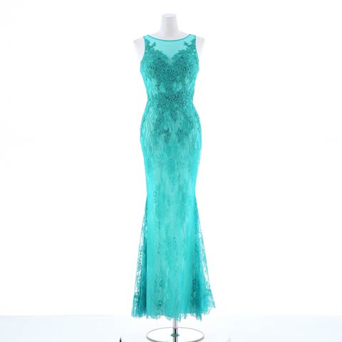 [Be will]シアーオールレース刺繍ノースリーブマーメイドロングドレス[D5133](グリーン-Sサイズ)