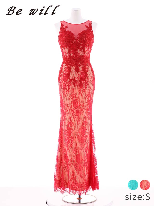 [Be will]シアーオールレース刺繍ノースリーブマーメイドロングドレス[D5133]