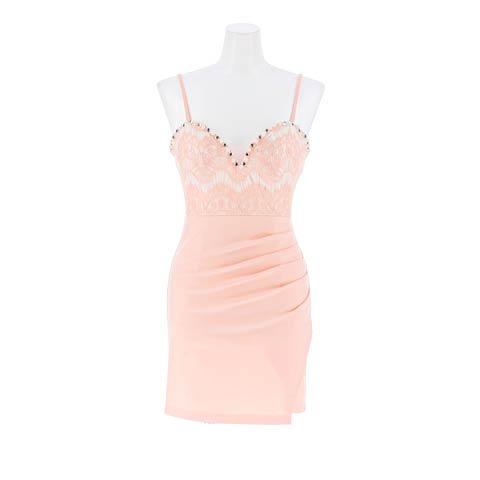 9/24新作!キャミソールビジューラインシアーレースタイトミニ丈キャバドレス[SML/3サイズ展開](ピンク-Sサイズ)