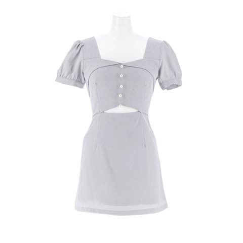 10/1新作!ウエストカットパールビジューパフスリーブタイトミニ丈キャバドレス[SML/3サイズ展開]*(ブルーグレー-Sサイズ)