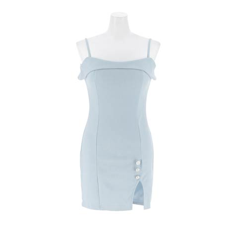 10/1新作!スリットパールビジューオフショルタイトミニ丈キャバドレス[SML/3サイズ展開][伊藤桃々着用](ブルー-Sサイズ)