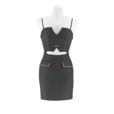 11/4新作!【明日花キララ着用】キレイな谷間魅せVカットにウエストチラ見せがSEXYキャミソールタイトミニ丈キャバドレス(グレー-Sサイズ)