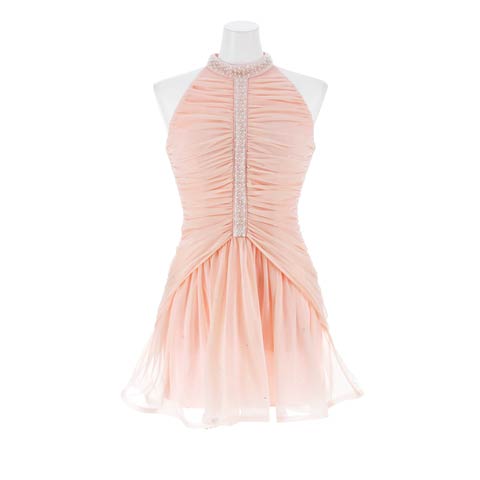 11/4新作!【明日花キララ着用】ギャザー寄せハイネックアメスリで周りと差つけるAラインミニ丈キャバドレス[SML/3サイズ展開](ピンク-Sサイズ)