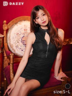 9/26新作!ネックビジューノースリーブジップレースタイトミニ丈キャバドレス[SML/3サイズ展開]*