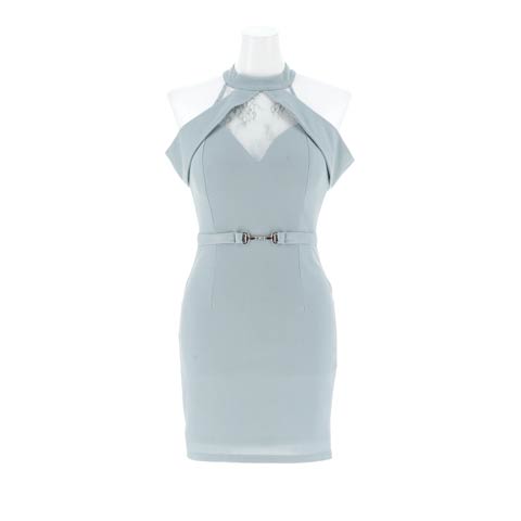 9/15新作!ドッキングシアーアメスリベルトモチーフタイトミニ丈キャバドレス[SML/3サイズ展開](ブルーグレー-Sサイズ)