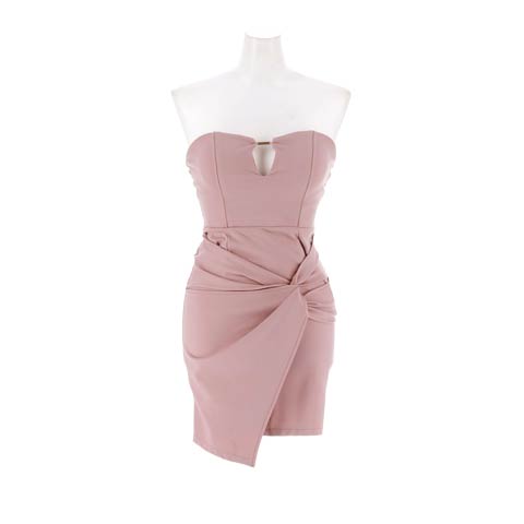 10/31新作!ツイストデザインで気になるお腹もカバー◎ミニ丈キャバドレス[SML/3サイズ展開](ピンクベージュ-Sサイズ)