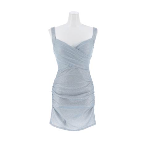 10/17新作!輝くラメカシュクールノースリーブタイトミニ丈キャバドレス[SML/3サイズ展開][プチプラキャバドレス](ブルーグレー-Sサイズ)