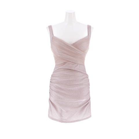 10/17新作!輝くラメカシュクールノースリーブタイトミニ丈キャバドレス[SML/3サイズ展開][プチプラキャバドレス](ピンクベージュ-Sサイズ)